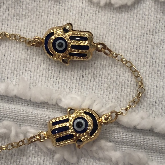 Hand Crafted Jewelry - Solid 14k gold Hamsa evil eyes protection yellow gold bracelet.NEW
Stamp:585/14K